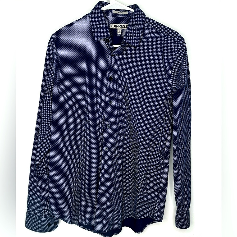 Navy Printed Express Button Down - Medium